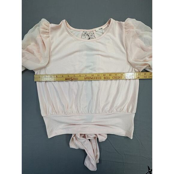 Francesca’s MI AMI Blush Crochet Puff Sleeve Tie Back Blouse Women’s SZ SM NWT - Picture 7 of 9